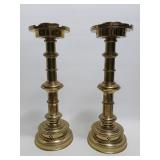Pair of Heavy Neo-Gothic Brass Church Candlesticks
