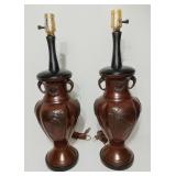 2 Murakami Japanese Meiji-era Bronze Table Lamps
