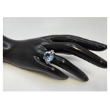 10k White Gold Blue Topaz Ring w Cubic Zirconia