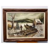 Lg. Quebec Folk Art Painting 'The Lumberjack'