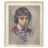 Signed Vintage Young Boy Pastel Portrait
