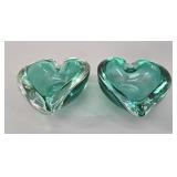 Murano Glass Heart-Shaped Trinket Bowls- Pair