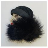 VTG Flapper Art Deco Lady Face Brooch with Fur