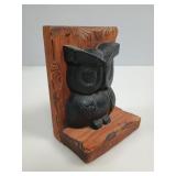 Vintage Cast Iron Winking Owl Rustic Wood Bookend