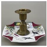 Hand-Painted Porcelain and Brass Chamberstick