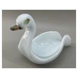 Murano Style Lattimo Glass Swan Bowl