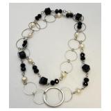 Black Bead, Faux Pearl, & Silver? Link Necklace