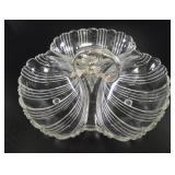 MCM Glass Petal Shell 3-Part Dish w/ Silver Plate