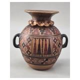 Pisac Peru Hand-Painted Geometric Pottery Urn