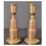 Pair of candlesticks brass and copper Trench Art