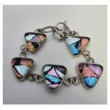 Artisan Dichroic Glass Silver Tone Link Bracelet