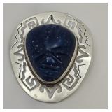 Mexican Sterling & Carved Blue Stone Mask B