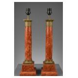 Neoclassical Rouge Marble Column Table Lamps