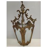 French Rococo Style Brass & Etched Glass Lantern