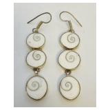 Silver Shiva Eye Shell Triple Drop Earrings