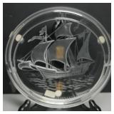 Lalique France Crystal Caravelle Ship Ashtray