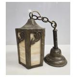Arts & Crafts Slag Glass & Brass Hexagonal Lattern