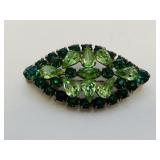 VTG Green Uranium Rhinestone Navette Brooch