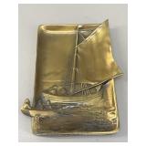 Antique Jennings Bros Nautical Sailboat Brass Tray