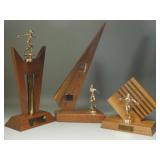 Vintage 1960s 5pin Bowling Trophies Walnut Wood