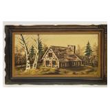 Mid-Century Cabin Oil Painting by Anet