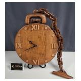 1980's Folk Art Hand-Carved Pocket Watch Wall