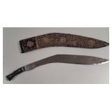 Decorative Kukri Knife w Ornate Scabbard vtg