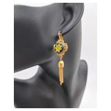 Art Glass Gold Tone Tassel Earrings