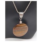925 Sterling Chain w Striped Agate Pendant