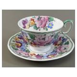 Crown Staffordshire 15221 Floral Teacup & Saucer
