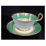 Aynsley Green & Gold Bone China Teacup & Saucer