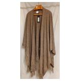 Line Knitwear Fawn Open Front Fringe Poncho Wrap