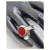 925 Sterling Modernist Ring w Ruby Red Stone