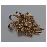 Mid-Century Rhinestone Floral Brooch