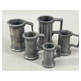 5 Small Antique Pewter Tankart Jiggers