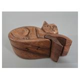 Hand-Carved Wooden Cat Puzzle Box