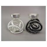 Murano Style Art Glass Knot Tealight Holders Pair