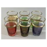 Mid-Century Multi-Colored Gilt-Rim Shot Glasses