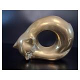 Mid-Century Stylized Brass Cat Donut Vase