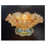 Imperial Glass Marigold Fleur de Lis Footed Bowl