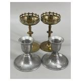 4 Brass and Pewter Candlesticks VTG
