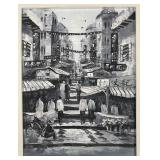 Monochromatic Hong Kong Street Scene Oil Painting