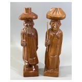 Pair of Korean Folk Art Carved Wood Elders