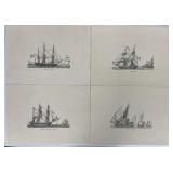 Set of 4, Old Sailing Ship Engravings