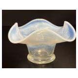 Antique Opalescent Glass Ruffled Bowl