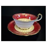 Aynsley Ruby Red & Gold Teacup & Saucer