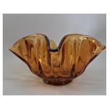 Large Glass Amber Ruffled Centerpiece Bowl