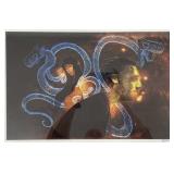 Framed fantasy art print featuring a vivid,