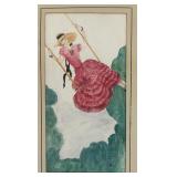 Signed, Small, Antique Art Deco Lady watercolour
