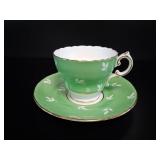 Cauldon Bone China Green Teacup and Saucer